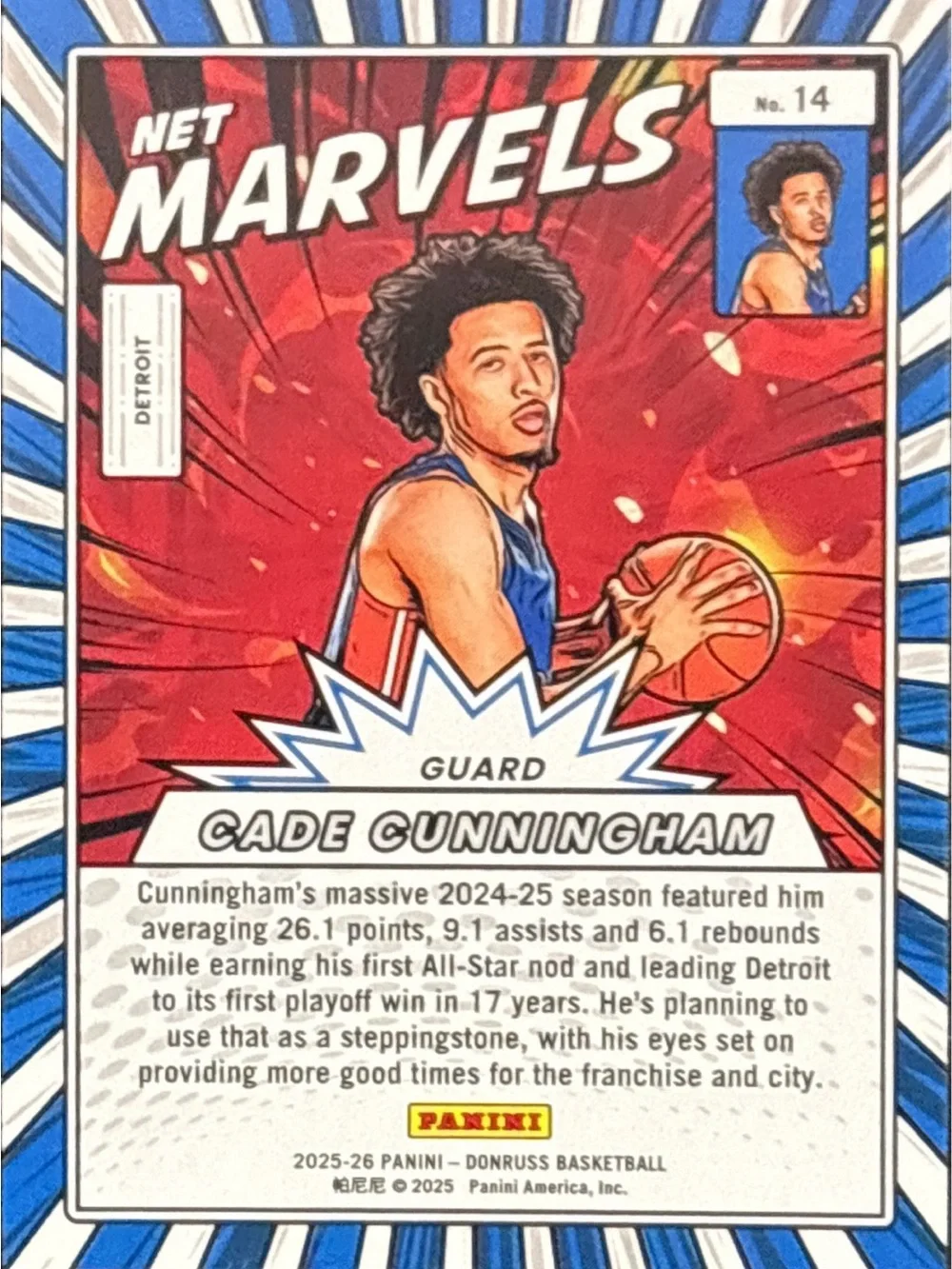Panini Net Marvels Cabe Cunningham Rookie Trading Card - Blue/Green Laser Prizm